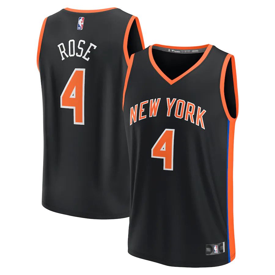 Men New York Knicks 4 Derrick Rose Fanatics Branded Black City Edition 2022-23 Fastbreak NBA Jersey